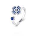 wholesale S925 Sterling Silver Four-leaf Clover Open Adjustable Ring With Rotating Colorful Zircon For Women-0-1