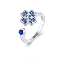 wholesale S925 Sterling Silver Four-leaf Clover Open Adjustable Ring With Rotating Colorful Zircon For Women-K2299_Platinum-plated_113# Spinel_&gt;Open Port Code 13#
