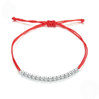wholesale Sterling silver, red woven lucky bracelet, cubic zirconia, adjustable, minimalist, women-undefined