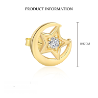 wholesale S925 Sterling Silver Star And Moon Fashion Earrings For Women, Elegant European-style Zircon-accented Versatile Luxury Trendy Earrings-E5008-Gold/Single 925 Silver