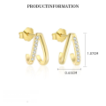 wholesale S925 Sterling Silver Irregular C-shaped Earrings With Zirconia And Curved Lines, Women's Light Luxury Design-0-5