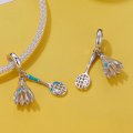 wholesale 925 Sterling Silver Blue Badminton Shuttlecock Racket Charm Pendant Necklace With Cubic Zirconia-0-1