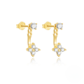 wholesale S925 Sterling Silver Single Row Zircon C-shaped Adjustable Jacket Earrings-0-4