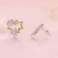 wholesale 925 Sterling Silver Yellow Gold Plated Heart Flower Cubic Zirconia Stud Earrings-0-2