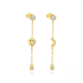 wholesale S925 Sterling Silver Love Moon Zircon Earrings With Pearl Chain Tassel-0-7