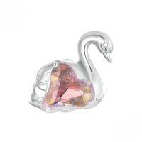 wholesale Silver-plated pink swan rose beads S925 pure silver loose beads-undefined