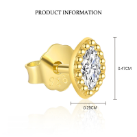 wholesale S925 Sterling Silver Wholesale Women's Earrings, French Minimalist Round Zircon Studs,-E5186-Gold/Single 925 Silver
