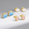 wholesale S925 Sterling Silver Cross-border Ocean Style Opal Cat's Eye Sea Turtle Stud Earrings, Wholesale-0-1
