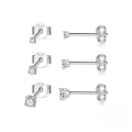 wholesale S925 Sterling Silver 3-piece Set Of Minimalist Stud Earrings With European French-style Zircon Accents-0-4