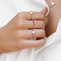 wholesale S925 Sterling Silver Pink Marquise Twist Ring With Zircon Accents And Step Shank, Korean Style Luxury Index Finger Ring-0-1