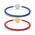 wholesale 925 Sterling Silver Gold Plated Braided Leather Bracelet Engraved Ball Charm For Women Men-0-0