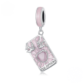 wholesale Sterling Silver S925 Tarot Lovers Pendant, Pink Enamel Card Charm Bracelet-0-5