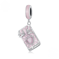 wholesale Sterling Silver S925 Tarot Lovers Pendant, Pink Enamel Card Charm Bracelet-undefined