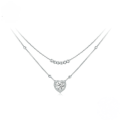 wholesale 925 Sterling Silver Layered Heart Cubic Zirconia Pendant Beaded Chain Necklace For Women-0-1