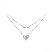 wholesale 925 Sterling Silver Layered Heart Cubic Zirconia Pendant Beaded Chain Necklace For Women-undefined