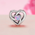 wholesale 925 Sterling Silver Heart Charm Pink Created Opal Bead For Bracelet-0-4