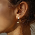 wholesale S925 Sterling Silver Bohemian Four-leaf Clover Earrings With Zirconia Flower Embossed Cross-border Wholesale-0-1