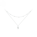 wholesale 925 Sterling Silver Layered Feather Pendant Necklace With Cubic Zirconia Beaded Chain For Women-0-0