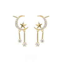 wholesale S925 Sterling Silver French-style Star And Moon Earrings, New Accessory For Live Streaming Supply-E360E_Star and Moon Earrings 925 Silver