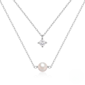 wholesale S925 Sterling Silver Double Layer Four-prong Zircon-pearl Necklace,ins-0-1
