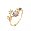 wholesale S925 Sterling Silver Floral Love Open Ring With Zircon And Opal, Korean Style Luxury Ins Small Trendy Index Finger Ring-0-11