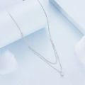 wholesale 925 Sterling Silver Layered Necklace Cubic Zirconia Pendant Double Chain Necklaces For Women-0-1