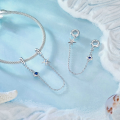 wholesale Metal: Ocean starfish silicone safety chain bracelet with S925 sterling silver platinum-plated beads-0-2