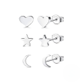 wholesale S925 Sterling Silver Small Geometric Heart Star Moon Set Earrings, Minimalist European And American Ins Style-0-4