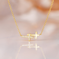 wholesale S925 Sterling Silver Cross Pendant Necklace, Korean Style Small Batch Design, Advanced Sense, Inlaid Zircons, Simple Wind Polished Surface, Versatile Collarbone Chain-0-3
