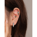 wholesale S925 Sterling Silver French-style Geometric Hoop Earrings With Green Zircon, Fashionable And Versatile Wholesale-0-1
