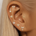 wholesale S925 Sterling Silver Irregular Butterfly Crown Inlaid Zircon Flat Head Threaded Ear Cartilage Stud, Popular In Europe And America For Its Elegant Temperament-0-1
