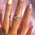 wholesale S925 Sterling Silver Creative Mini Bouquet Ring With Triangular Zircon Inlay, Korean Style Trendy Accessory-0-2