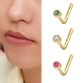 wholesale 925 Sterling Silver Single Round Cz Nose Ring With L-shaped For Women-0-1