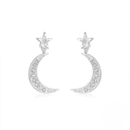 wholesale S925 Sterling Silver Star And Moon Zircon-studded Earrings, Korean Style, Niche, High-end-0-0