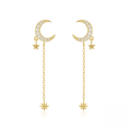 wholesale S925 Sterling Silver Long Tassel Bow Tie Crystal Earrings With Star And Moon-0-4