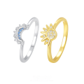 wholesale S925 Sterling Silver Micro-paved Shiny Crystal Sun And Moon Couple Rings, Light Luxury And Versatile-0-0