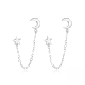 wholesale S925 Sterling Silver Versatile Star And Moon Chain Tassel Earrings, Korean Style-0-0
