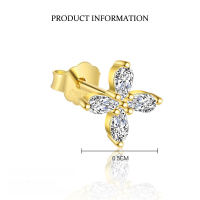 wholesale S925 Sterling Silver Four-leaf Clover Earrings, Dainty And Versatile Zircon Earring Set For Women-E4864-Gold/Pair 5mm 925 Silver