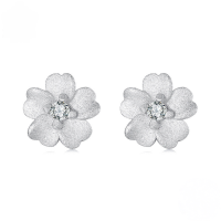 wholesale "S925 silver-plated white gold, matte textured flower earrings for women"-undefined