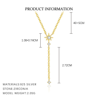 wholesale S925 Sterling Silver Eight-pointed Star Zirconia Tassel Pendant Necklace For Women-A4068-Gold 925 Silver