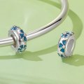 wholesale Metal: s925 sterling silver plated white gold Blue flower bead spacers, silver-toned, minimalist locator charm-0-3
