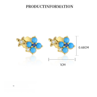 wholesale S925 Sterling Silver Four-leaf Clover Necklace And Turquoise Earrings Set-YE0199_White zirconium/113# spinel/synthetic green pine_18K yellow plated_different edges_with small flower ear cap 925 silver
