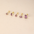 wholesale S925 Sterling Silver Geometric Zircon-inlaid Natural Amethyst Flat Threaded Ear Cartilage Stud-0-3
