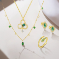 wholesale S925 Sterling Silver Four-leaf Clover Necklace, Adjustable Snake Ring, And Emerald Zircon Earrings Set-0-1