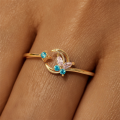 wholesale S925 Sterling Silver Bow Moon Colored Zircon Open Ring,-0-1