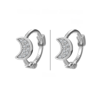 wholesale 925 Silver Women's Four-leaf Clover Heart-shaped Pure Silver Non-removable Ear Cuff Hoop Earrings-Moon sterling silver earrings