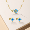 wholesale S925 Sterling Silver Four-leaf Clover Necklace And Turquoise Earrings Set-0-1