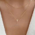 wholesale S925 Sterling Silver Double Layer Stackable Cross Pendant Necklace With Inlaid Crystals,ins-0-2