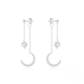 wholesale S925 Sterling Silver Star And Moon Tassel Earrings With Inlaid Zircons, Korean Style Hot-selling Bright Silver Earrings-0-0