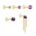 wholesale S925 Sterling Silver Light Luxury Natural Amethyst Flat Head Threaded Ear Cartilage Stud, Korean Style Hot Selling Elegant Advanced Earrings-0-0